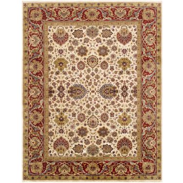 Baku Collection Hand-Knotted Lamb's Wool Area Rug- 9' x 11' 9" In Ivory and Red