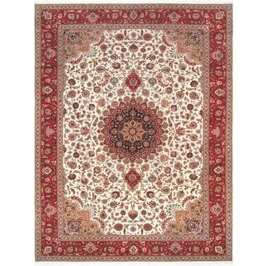 Baku Collection Hand-Knotted Multi Lamb's Wool Area Rug- 8' 3" x 11' 6" In Ivory and Red