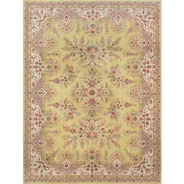Baku Collection Hand-Knotted Silk and Wool Area Rug- 8' 7" x 11' 7" In Ivory and Yellow