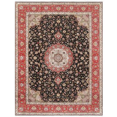 Baku Collection Hand-Knotted Silk and Wool Area Rug- 9'10" x 13' 6" In Black and Red