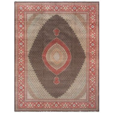 Baku Collection Hand-Knotted Silk and Wool Area Rug- 9'11" x 13' 3" In Red and Navy