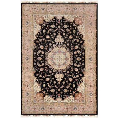 Baku Colletion Hand-Knotted Silk and Wool Area Rug- 6' 6" x 9' 9" In Black and Rose