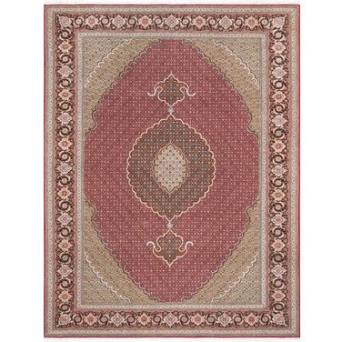 Baku Colletion Hand-Knotted Silk and Wool Area Rug- 6' 7" x 9' 9" In Red and Navy