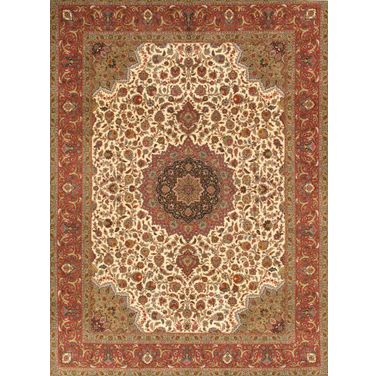 Baku Colletion Hand-Knotted Silk and Wool Area Rug- 9'10" x 13' 8" In Ivory and Rose