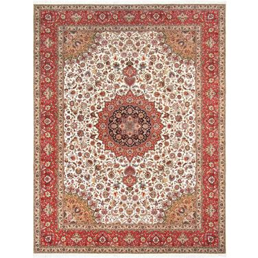 Baku Colletion Hand-Knotted Silk and Wool Area Rug- 9'11" x 13' In Ivory and Rust