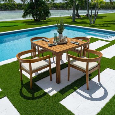 Bali Teak 5-Piece Square Dining Table with Cushions In Natural
