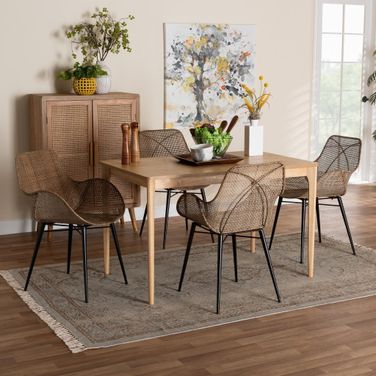 Ballerina Rattan and Metal 5 Piece Dining Set In Natural and Light Gray
