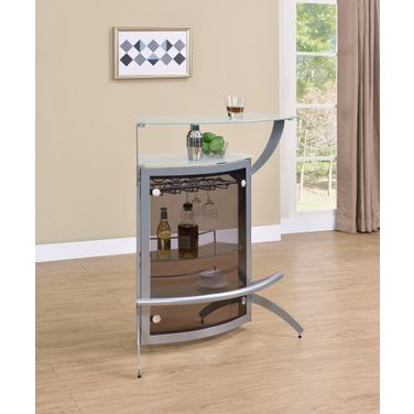 Dallas 2-shelf Home Bar Silver and Frosted Glass