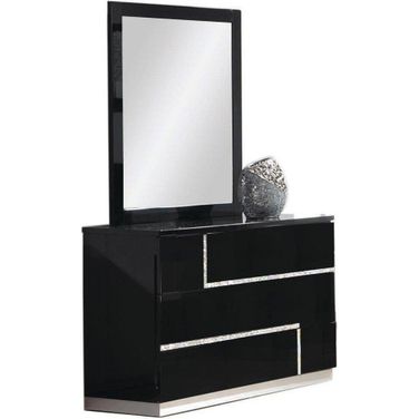 Barcelona Poplar Wood Dresser And Mirror Set In Black High Gloss