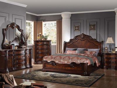 Crown Mark Furniture Louis Philip Bedroom Set in Dark Cherry