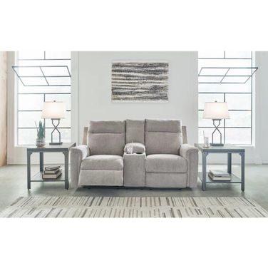 Barnsana Power Reclining Loveseat with Console In Ash