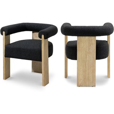 Barrel Boucle Fabric Dining Chair In Black/Natural