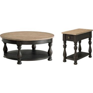 Barrington Two Tone Antique Oak and Matte Black Round Occasional Table Set