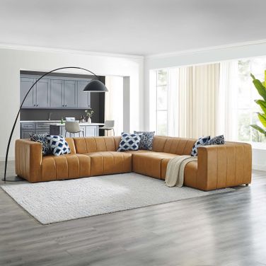 Bartlett Vegan Leather 5-Piece Sectional Sofa In Tan