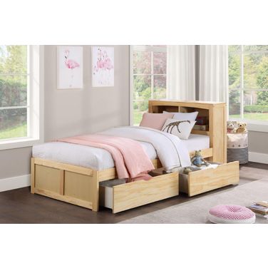 Bartly Natural Pine Youth Bookcase Bedroom Set With Storage Boxes