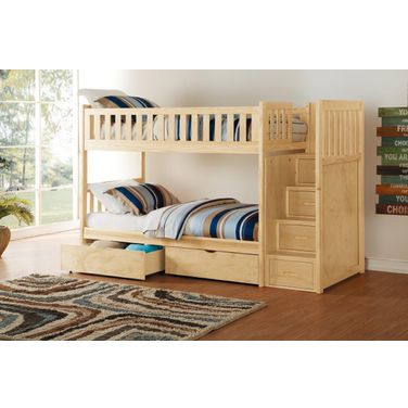 Bartly Natural Pine Youth Bunk Bedroom Set With Reversible Step Storage And Storage Boxes