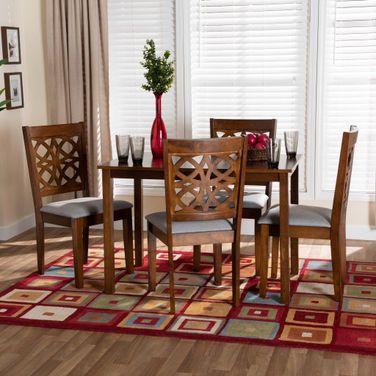 Baxton Studio Abigail Modern Grey Fabric and Walnut Brown Finished Wood 5 Piece Dining Set