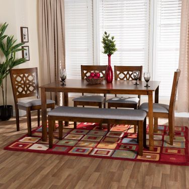 Baxton Studio Abigail Modern Grey Fabric and Walnut Brown Finished Wood 6 Piece Dining Set