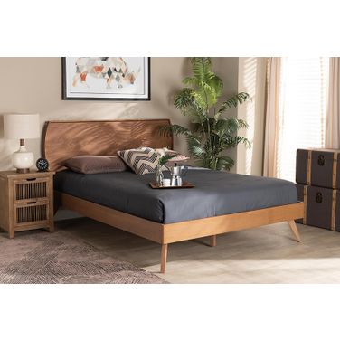 Baxton Studio Aimi Mid-Century Modern Walnut Brown Finished Wood Queen Size Platform Bed