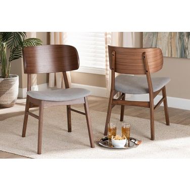 Baxton Studio Alston Mid-Century Modern Grey Fabric Upholstered and Walnut Brown Finished Wood 2-Piece Dining Chair Set