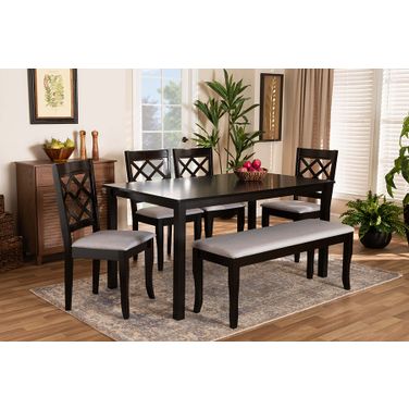 Baxton Studio Andor Modern and Contemporary Grey Fabric Upholstered and Dark Brown Finished Wood 6-Piece Dining Set