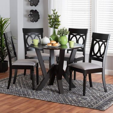 Baxton Studio Angie Modern Grey Fabric And Dark Brown Finished Wood 5-Piece Dining Set