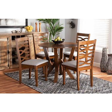 Baxton Studio Ariane Modern and Contemporary Grey Fabric Upholstered and Walnut Brown Finished Wood 5-Piece Dining Set