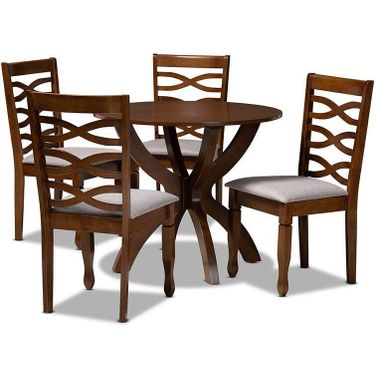 Baxton Studio Aspen Modern and Contemporary Grey Fabric Upholstered and Walnut Brown Finished Wood 5-Piece Dining Set