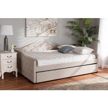 Baxton Studio Becker Modern and Contemporary Transitional Beige Fabric Upholstered Queen Size Daybed with Trundle