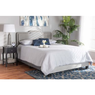 Baxton Studio Benjen Modern And Contemporary Glam Grey Velvet Fabric Upholstered Queen Size Panel Bed