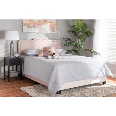 Baxton Studio Benjen Modern And Contemporary Glam Light Pink Velvet Fabric Upholstered Full Size Panel Bed