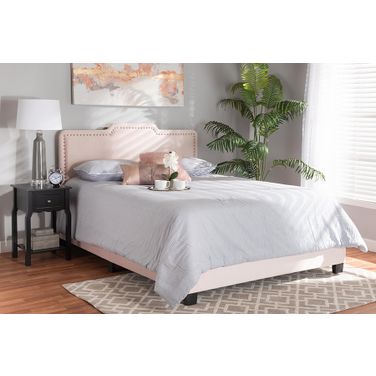 Baxton Studio Benjen Modern And Contemporary Glam Light Pink Velvet Fabric Upholstered Queen Size Panel Bed