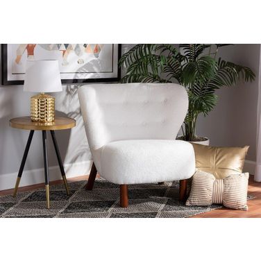 Baxton Studio Cabrera Modern and Contemporary White Boucle Upholstered and Walnut Brown Finished Wood Accent Chair