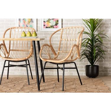 Baxton Studio Caelia Modern Bohemian Natural Brown Rattan And Black Metal Chair