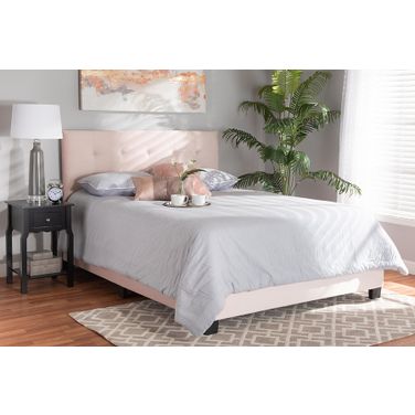 Baxton Studio Caprice Modern And Contemporary Glam Light Pink Velvet Fabric Upholstered Queen Size Panel Bed