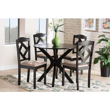 Baxton Studio Carlin Sand Fabric Upholstered and Dark Brown Finished Wood 5-Piece Dining Set