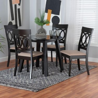 Baxton Studio Charlottle Modern Beige Fabric and Dark Brown Finished Wood 5 Piece Dining Set
