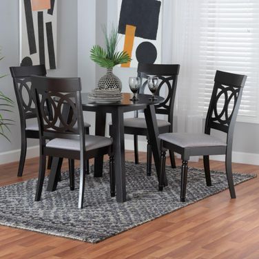 Baxton Studio Charlottle Modern Grey Fabric and Dark Brown Finished Wood 5 Piece Dining Set
