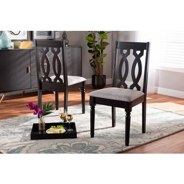 Baxton Studio Cherese Modern And Contemporary Grey Fabric Upholstered And Dark Brown Finished Wood 2-Piece Dining Chair Set