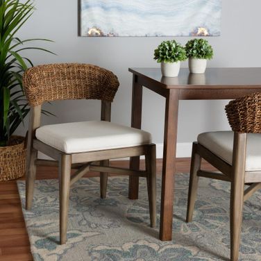 Baxton Studio Chloe Modern Bohemian Walnut Brown Finished Mahogany Wood And Natural Rattan Dining Chair