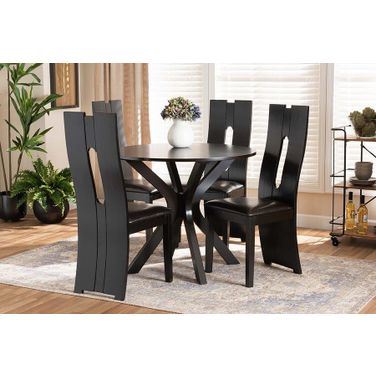 Cian Modern and Contemporary Dark Brown Faux Leather Upholstered and Wood 5-Piece Dining Set