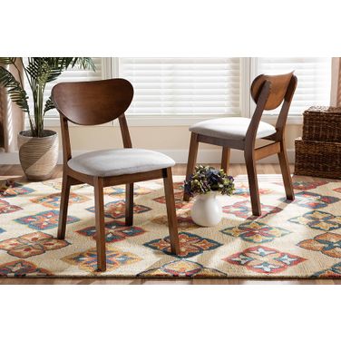 Baxton Studio Damara Mid-Century Modern Grey Fabric Upholstered And Walnut Brown Finished Wood 2-Piece Dining Chair Set