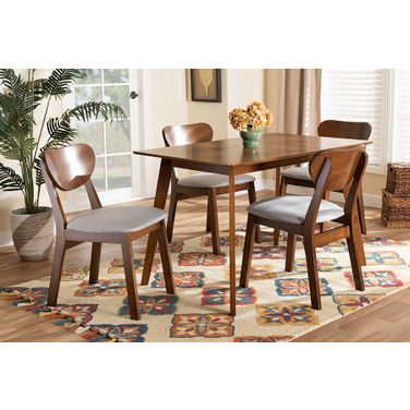 Baxton Studio Damara Mid-Century Modern Grey Fabric Upholstered And Walnut Brown Finished Wood 5-Piece Dining Set