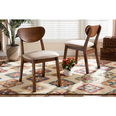 Baxton Studio Damara Mid-Century Modern Sand Fabric Upholstered And Walnut Brown Finished Wood 2-Piece Dining Chair Set