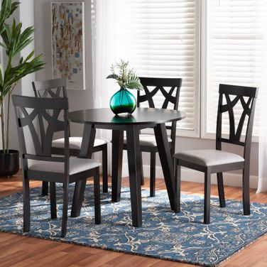 Baxton Studio Derya Modern Transitional Grey Fabric Upholstered and Dark Brown Finished Wood 5-Piece Dining Set