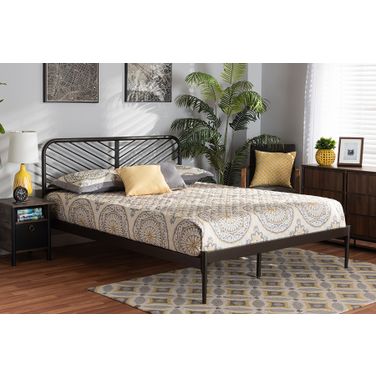 Baxton Studio Dora Modern And Contemporary Industrial Black Finished Metal Queen Size Platform Bed