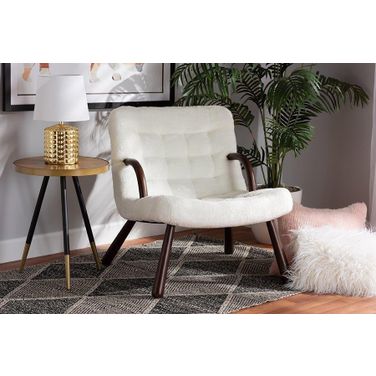 Baxton Studio Eisa Modern and Contemporary White Sherpa Upholstered and Walnut Brown Finished Wood Accent Chair
