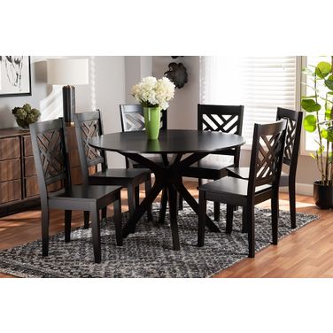 Baxton Studio Ela Modern And Contemporary Dark Brown Finished Wood 7-Piece Dining Set