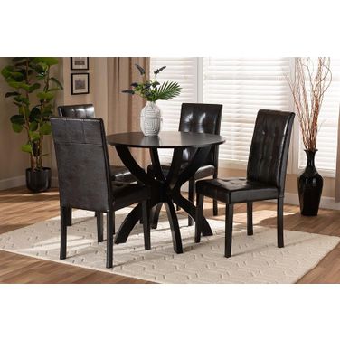 Elira Modern and Contemporary Dark Brown Faux Leather Upholstered and Wood 5-Piece Dining Set