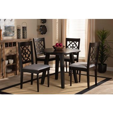 Baxton Studio Eliza Modern and Contemporary Grey Fabric Upholstered and Walnut Brown Finished Wood 5-Piece Dining Set